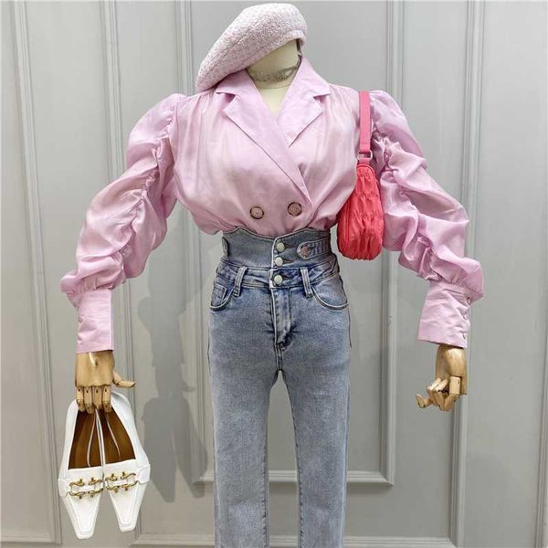 long sleeve blouse women new shirred puff sleeve suit collar loose-fit double breasted elegant casual shirt women's blouses, White
long sleeve blouse women new shirred puff sleeve suit collar loose-fit double breasted elegant casual shirt women's blouses, White