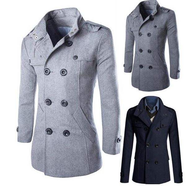 stylish chic men winter stand collar long sleeve double-breasted woolen trench men's coat, Black
stylish chic men winter stand collar long sleeve double-breasted woolen trench men's coat, Black