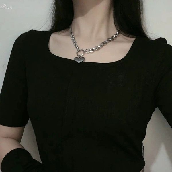 aomu simple fashion punk clavicle chain necklace for women men heart alloy crude chain necklace double layer jewelry, Silver
aomu simple fashion punk clavicle chain necklace for women men heart alloy crude chain necklace double layer jewelry, Silver