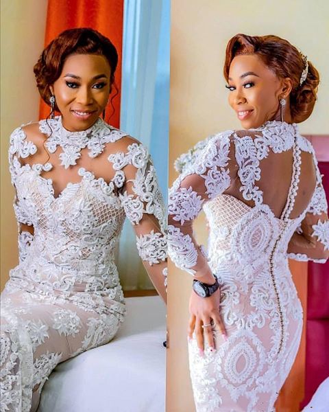 high neck illuson lace wedding dress transparent long sleeve appliques mermaid trumpet modern 2020 bridal gowns custom size, White
high neck illuson lace wedding dress transparent long sleeve appliques mermaid trumpet modern 2020 bridal gowns custom size, White
