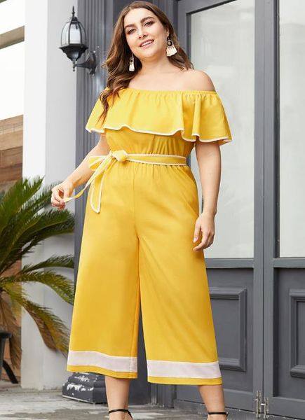 2019 new women's jumpsuits & rompers lotus leaf side word tie belt waist hit color large size women's wide leg piece trousers, Black;white
2019 new women's jumpsuits & rompers lotus leaf side word tie belt waist hit color large size women's wide leg piece trousers, Black;white