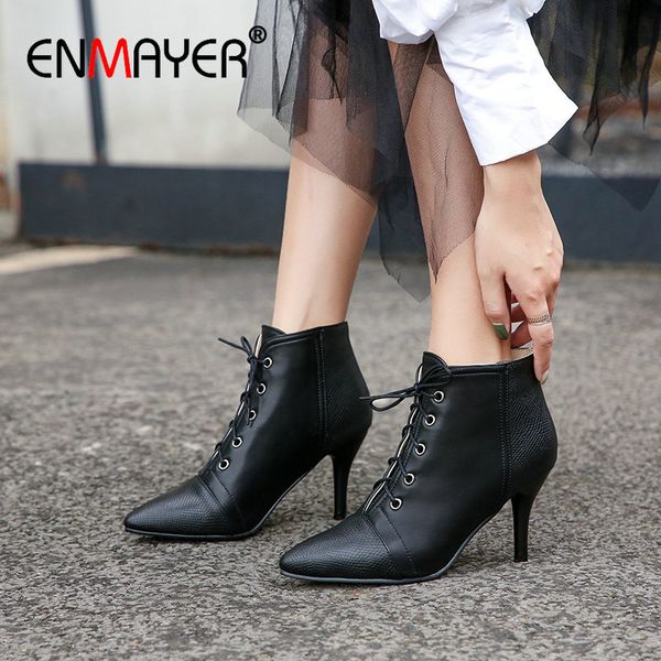 enmayer 2019 basic pu lace-up thigh high boots ankle boots for women pointed toe winter short plush women size 34-43, Black
enmayer 2019 basic pu lace-up thigh high boots ankle boots for women pointed toe winter short plush women size 34-43, Black