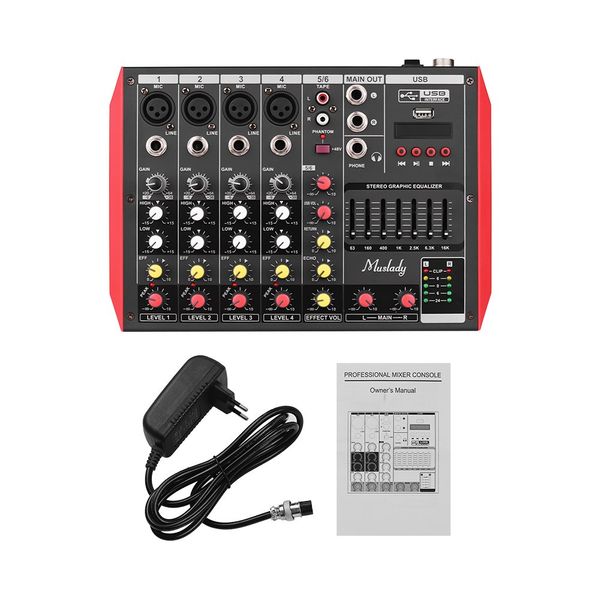 muslady d6 portable 6-channel mixing console mixer 7-band eq built-in 48v phantom power supports bt connection usb mp3 player
muslady d6 portable 6-channel mixing console mixer 7-band eq built-in 48v phantom power supports bt connection usb mp3 player