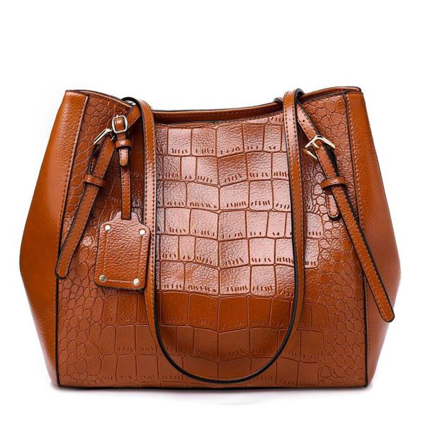 fashion big bag new solid color women bag crocodile pattern handbag
