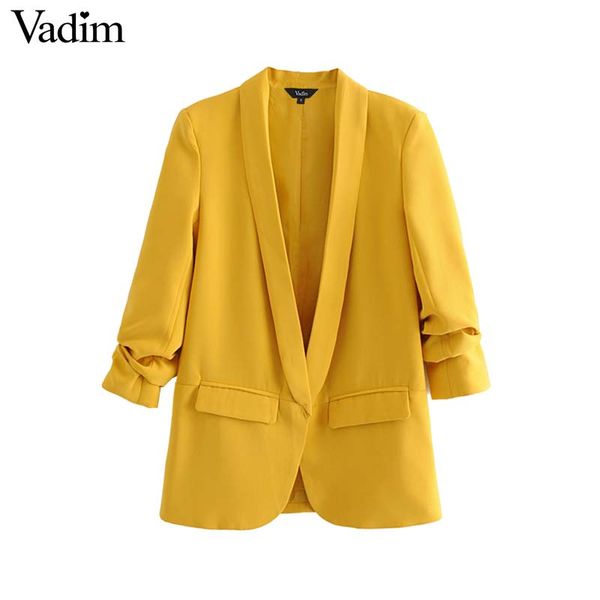 vadim women office stylish solid blazer three quarter sleeve pockets decorate outerwear coats female elegant yellow ca489, White;black 
vadim women office stylish solid blazer three quarter sleeve pockets decorate outerwear coats female elegant yellow ca489, White;black