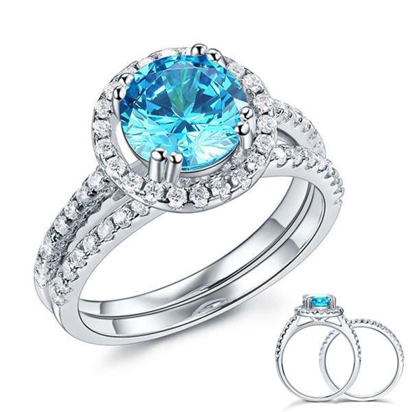 exquisite women wedding rings 925 sterling silver wedding engagement halo ring set 2 ct blue created diamond, Slivery;golden
exquisite women wedding rings 925 sterling silver wedding engagement halo ring set 2 ct blue created diamond, Slivery;golden
