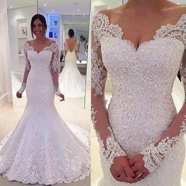 modest backless country wedding dresses mermaid 2020 long sleeve beaded lace bridal gowns robe de mariee sirene, White
modest backless country wedding dresses mermaid 2020 long sleeve beaded lace bridal gowns robe de mariee sirene, White