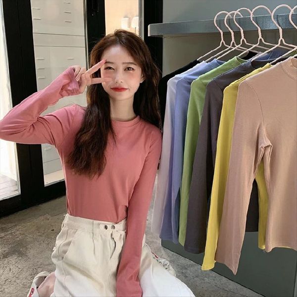 early t- candy 2020 solid color long sleeve t-shirt female ins candy color all-match base shirt, White
early t- candy 2020 solid color long sleeve t-shirt female ins candy color all-match base shirt, White