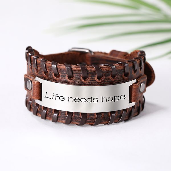 my shape stainless steel men's jewelry engraved life needs hope black and brown leather men bracelet
my shape stainless steel men's jewelry engraved life needs hope black and brown leather men bracelet