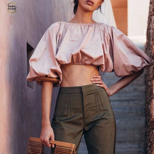 backless short shirt female slash neck lantern sleeve large size crop blouse summer fashion clothing, White
backless short shirt female slash neck lantern sleeve large size crop blouse summer fashion clothing, White
