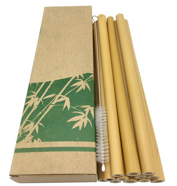 

useful 12pcs/set eco-friendly party kitchen + clean brush for drop shipping wholesale bamboo drinking straws reusable