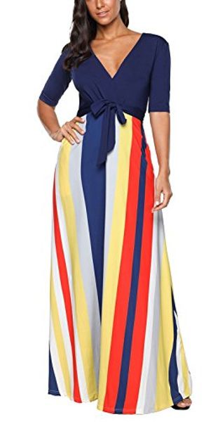 ponce fashion women half sleeve color stripes v neck cocktail party floor length long dress, Black;gray
ponce fashion women half sleeve color stripes v neck cocktail party floor length long dress, Black;gray