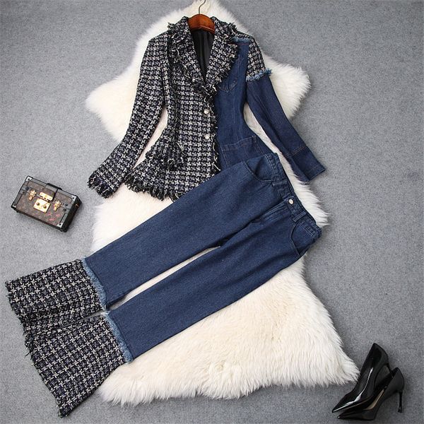 fashion designer women pants 2piece set 2018 autumn winter long sleeve denim patchwork woolen jacket+trousers set casual twinset, White
fashion designer women pants 2piece set 2018 autumn winter long sleeve denim patchwork woolen jacket+trousers set casual twinset, White