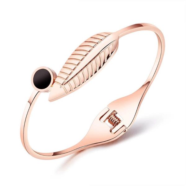 bangle classic stainless steel acrylic bangles bracelets fashion rose gold color leaf design jewelry for women b18078, Black
bangle classic stainless steel acrylic bangles bracelets fashion rose gold color leaf design jewelry for women b18078, Black