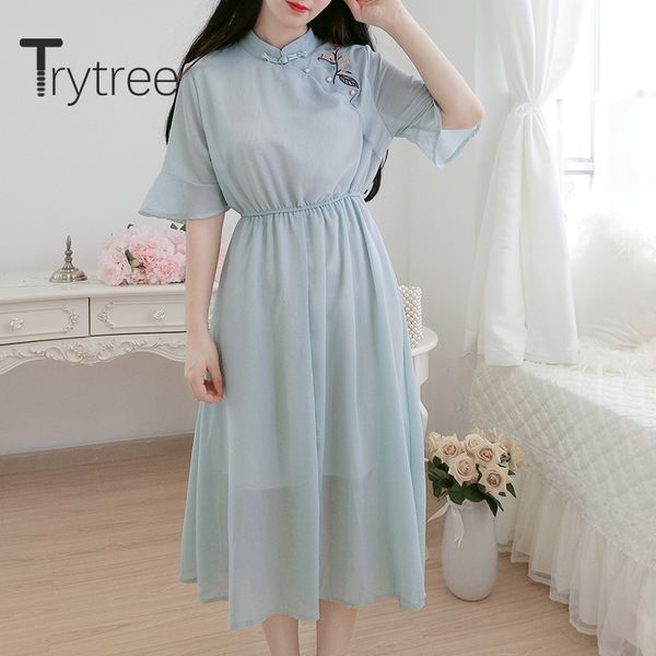 trytree 2020 summer woman casual dress stand collar flare sleeve embroidery fashion vintage elegant a-line chinese style dress, Black;gray
trytree 2020 summer woman casual dress stand collar flare sleeve embroidery fashion vintage elegant a-line chinese style dress, Black;gray