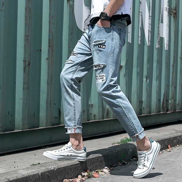 2019 new arrivals spring and summer fashion korean couple nine points broken hole slim casual jeans hip hop streetwear recommend, Blue
2019 new arrivals spring and summer fashion korean couple nine points broken hole slim casual jeans hip hop streetwear recommend, Blue