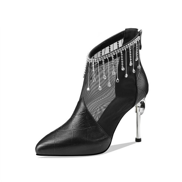 2020 new rhinestone tassel high heel ankle boots genuine leather pointed toe women boots thin heel spring ladies shoes, Black
2020 new rhinestone tassel high heel ankle boots genuine leather pointed toe women boots thin heel spring ladies shoes, Black
