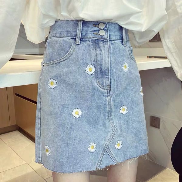 women's summer embroidery daisy floral denim skirt washed a-line tassel hem mini skirt sweet girl short, Black
women's summer embroidery daisy floral denim skirt washed a-line tassel hem mini skirt sweet girl short, Black