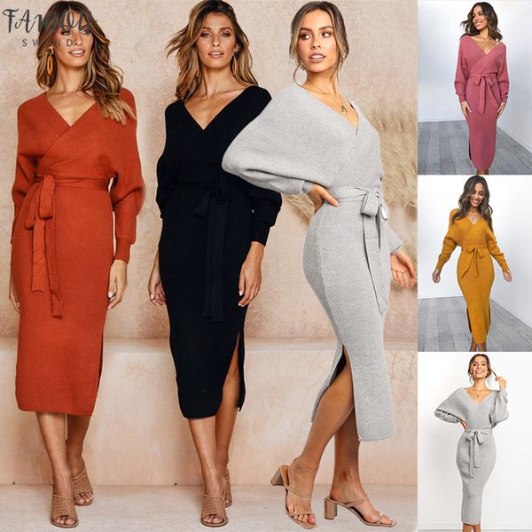2020 autumn winter women's knit long sleeve dress v-neck strap solid color yellow elastic casual dress vestidos de fiesta, Black;gray
2020 autumn winter women's knit long sleeve dress v-neck strap solid color yellow elastic casual dress vestidos de fiesta, Black;gray