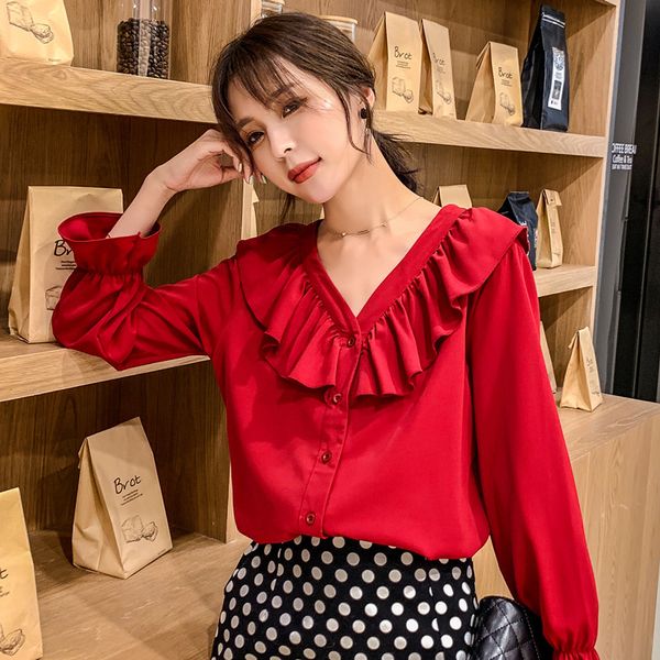 p shoot 2019 shirt women's sense of design non-mainstream flounced v-neck sweater western style immortal long-sleeved upper, White
p shoot 2019 shirt women's sense of design non-mainstream flounced v-neck sweater western style immortal long-sleeved upper, White
