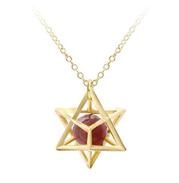 

sevenstonejewelry natural crystal stone openwork fashion anise star pendant necklace gold 3d geometric stars with natural stone necklace fem, Silver