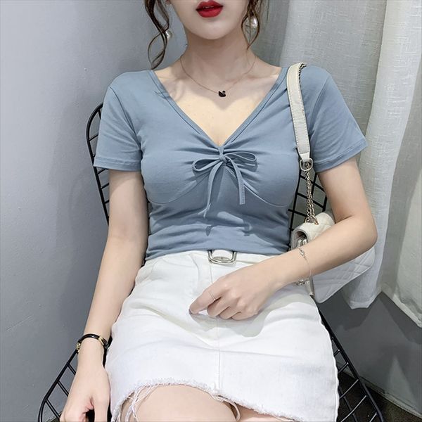 western style v-neck short-sleeved t-shirt women's summer clothes scheming design low-collar slim niche unbearable tie fashion, White
western style v-neck short-sleeved t-shirt women's summer clothes scheming design low-collar slim niche unbearable tie fashion, White