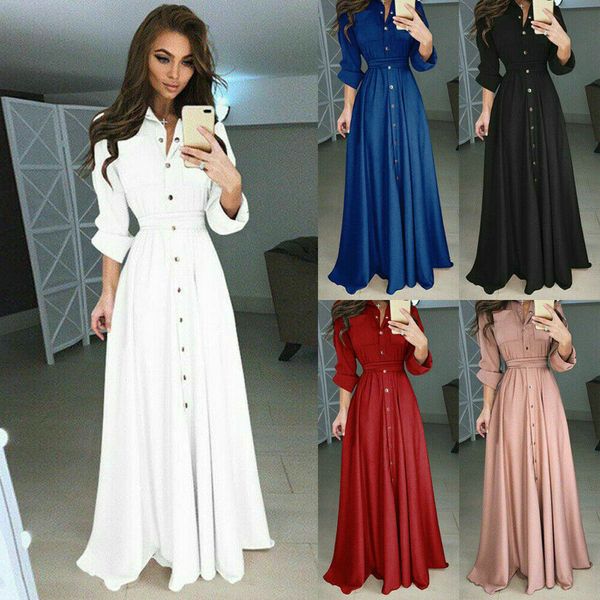new style women's dresses fashion summer long sleeve long dress evening party button dowm shirt solid pure color dress 2019, Black;gray
new style women's dresses fashion summer long sleeve long dress evening party button dowm shirt solid pure color dress 2019, Black;gray