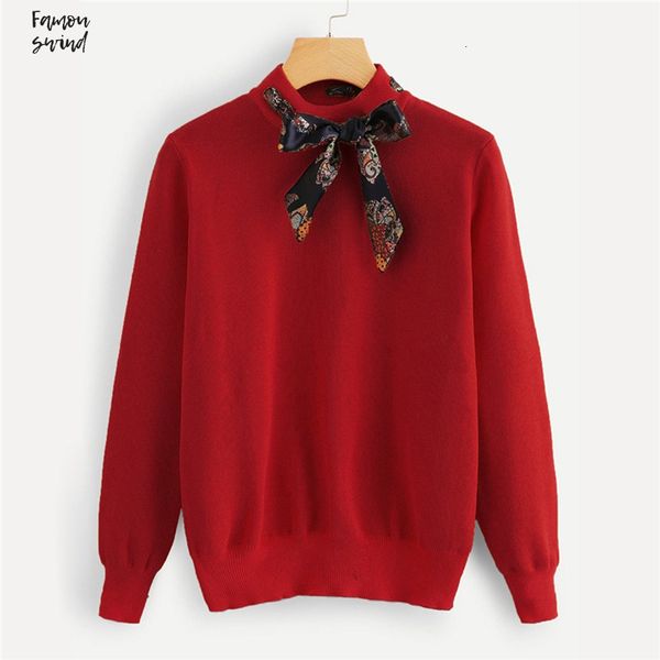 red tie шеи трикотажные свитера женская одежда осень дамы офис очередные jumper с длинным рукавом женские свитера и пуловеры, White;black
red tie шеи трикотажные свитера женская одежда осень дамы офис очередные jumper с длинным рукавом женские свитера и пуловеры, White;black