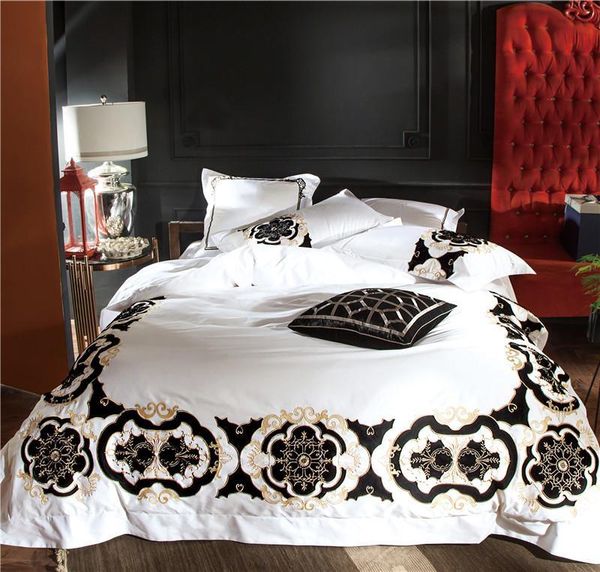 100s egyptian cotton white black embroidery royal bedding set king size j/6pcsduvet cover bed sheet linen set
100s egyptian cotton white black embroidery royal bedding set king size j/6pcsduvet cover bed sheet linen set