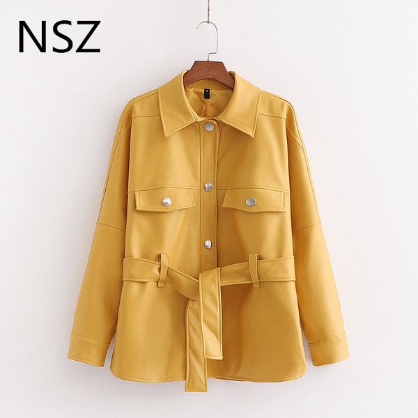 nsz women pu leather jacket long sleeve turn down collar with belt oversized coat fashion outwear, Black
nsz women pu leather jacket long sleeve turn down collar with belt oversized coat fashion outwear, Black