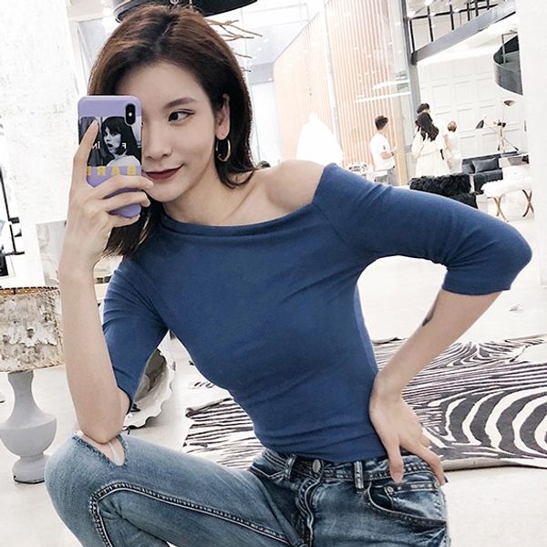 2019 сезон tight sexy one-line collar base top coat футболка топ женский средний рукав косое плечо футболка 9877, White
2019 сезон tight sexy one-line collar base top coat футболка топ женский средний рукав косое плечо футболка 9877, White