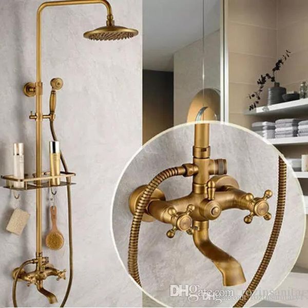 bathroom antique brass shower faucet rainfall shower head bathtub mixer tap with bath shelf
bathroom antique brass shower faucet rainfall shower head bathtub mixer tap with bath shelf