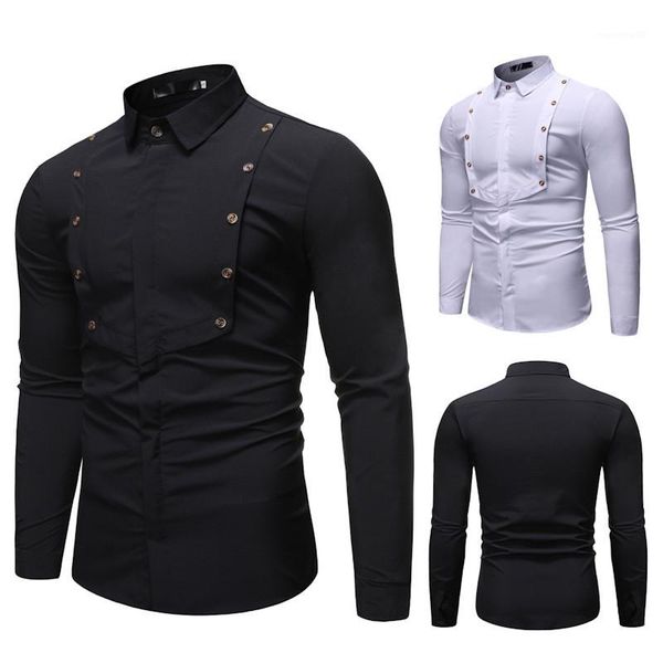 shirt mens long sleeve lapel clothes solid color single breasted homme spring designer mens splice, White;black
shirt mens long sleeve lapel clothes solid color single breasted homme spring designer mens splice, White;black