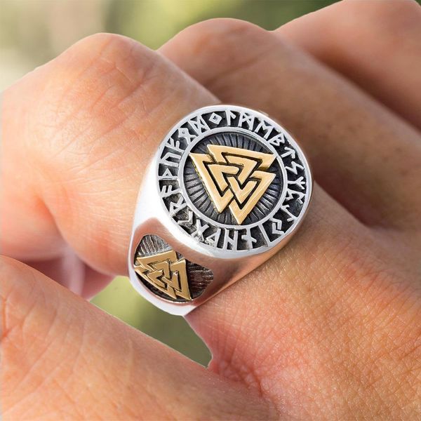 viking men's gold two-tone 316l stainless steel amulet ring triangle odin vegvisir rings nordic talisman jewelry, Silver
viking men's gold two-tone 316l stainless steel amulet ring triangle odin vegvisir rings nordic talisman jewelry, Silver