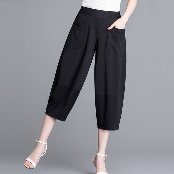 women 2019 summer solid harem pants loose calf-length trousers female high elastic waist capris pants plus size 4xl, Black;white
women 2019 summer solid harem pants loose calf-length trousers female high elastic waist capris pants plus size 4xl, Black;white