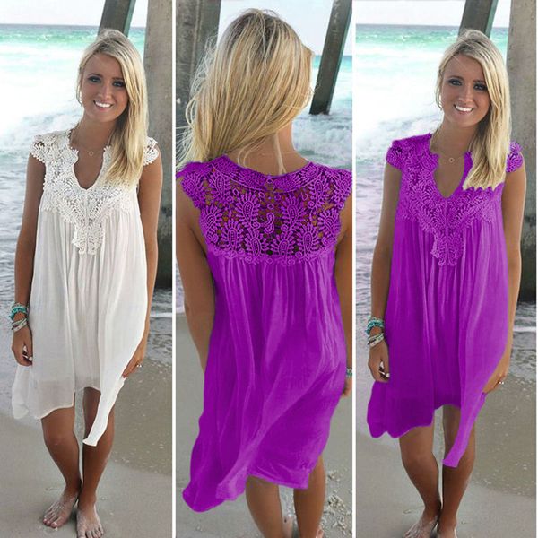 hollow out lace patchwork women beach dress vacation v neck sleeveless white mini dresses casual vacation solid sundress, Black;gray
hollow out lace patchwork women beach dress vacation v neck sleeveless white mini dresses casual vacation solid sundress, Black;gray