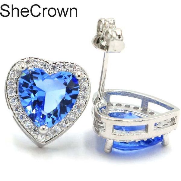 

12x12mm romantic heart shape rich blue violet tanzanite green emerald gift for girls silver stud earrings, Golden;silver
