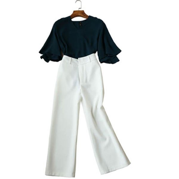 summer new women's fashion suit female loose trumpet sleeve chiffon shirt + eight points wide leg pants casual two-piece suit, White
summer new women's fashion suit female loose trumpet sleeve chiffon shirt + eight points wide leg pants casual two-piece suit, White