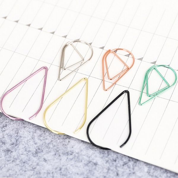 10pcs Modeling Paper Clips Metal Water Drop Shape Bookmark Memo Marking Clip Office School Stationery Supplies 1.5*2.5cm