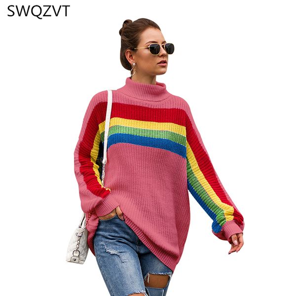 turtleneck knitted women sweaters rainbow print casual autumn winter loose women warm ladies female pullover clothes, White;black
turtleneck knitted women sweaters rainbow print casual autumn winter loose women warm ladies female pullover clothes, White;black