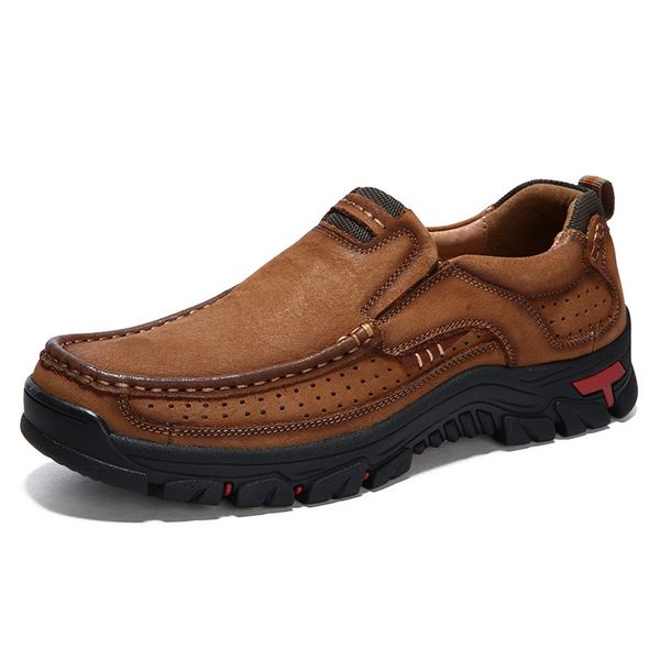 handmade men comfortable durable shoes casual pu leather loafers slip-on wearable walking shoes sale-wt, Black