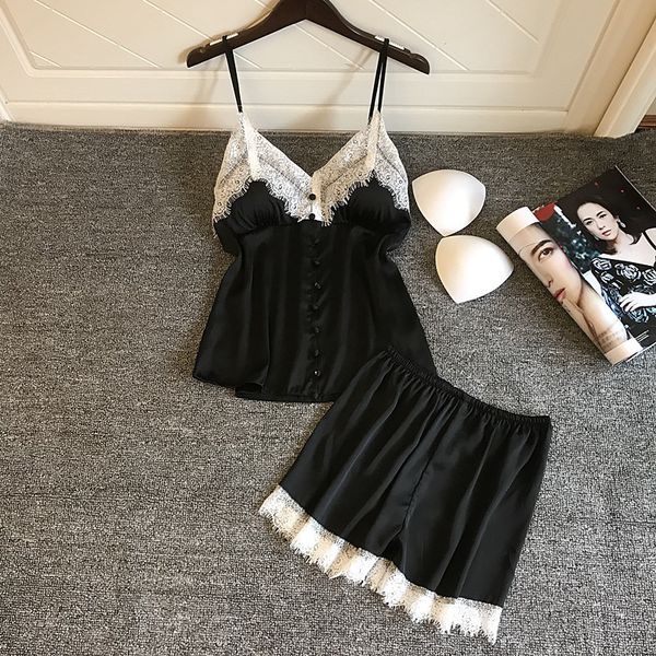 spring and summer new women's tank shorts pajamas two piece suit silk leisure lace ribbon chest pad korean style, Black;red
spring and summer new women's tank shorts pajamas two piece suit silk leisure lace ribbon chest pad korean style, Black;red