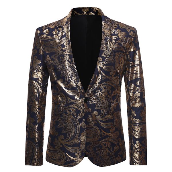 men's one button gold foil printing suit wedding suit casual blazer men golden floral printed plus size, White;black
men's one button gold foil printing suit wedding suit casual blazer men golden floral printed plus size, White;black