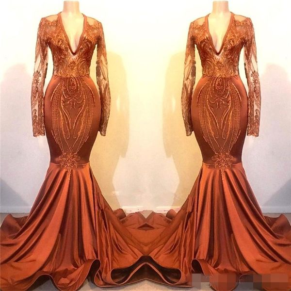 modest orange v neck prom dresses long illusion sleeves lace applique plunging elastic satin mermaid formal occasion wear evening party gown, Black
modest orange v neck prom dresses long illusion sleeves lace applique plunging elastic satin mermaid formal occasion wear evening party gown, Black