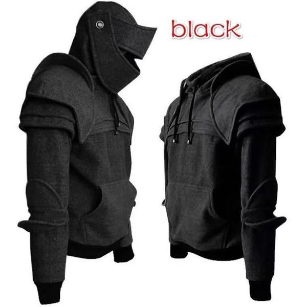 solid color men's retro, elbow protection, drawstring mask knight's hoodie, warm mysterious men's hoodie, Black
solid color men's retro, elbow protection, drawstring mask knight's hoodie, warm mysterious men's hoodie, Black