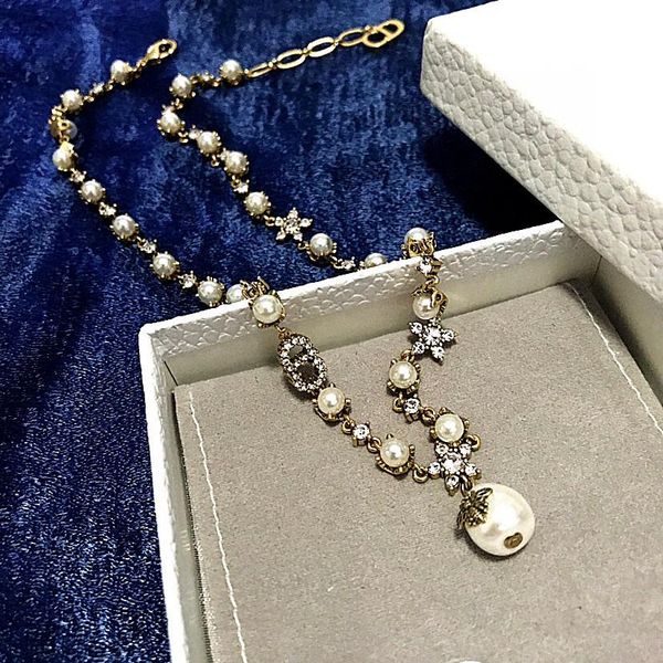 explosive fashion alphabet small bee pearl pendant designer jewelry luxury designer jewelry women necklace, Silver