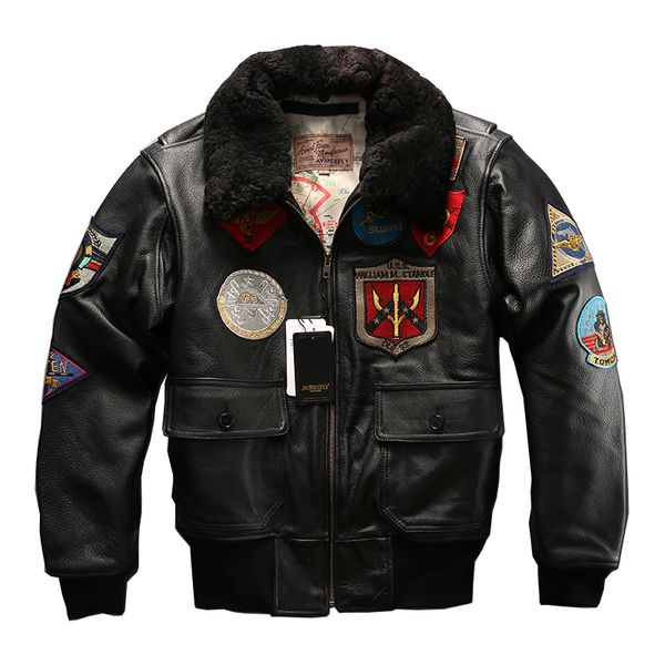 european big size g1 pilot warm fur collar leather jacket genuine cow leather coat thick cowhide rider jacket, Black
european big size g1 pilot warm fur collar leather jacket genuine cow leather coat thick cowhide rider jacket, Black