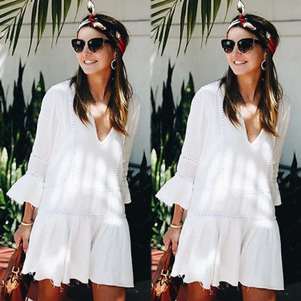 summer womens loose voile v-neck casual chiffon beach short mini white dress, Black;gray
summer womens loose voile v-neck casual chiffon beach short mini white dress, Black;gray