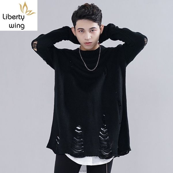 high street personality baggy mens pullover loose lovers kitted sweater fashion hole ripped black casual sweaters for men, White;black
high street personality baggy mens pullover loose lovers kitted sweater fashion hole ripped black casual sweaters for men, White;black