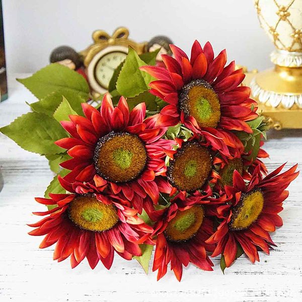 

living room garden cloth party wedding 13 heads autumn fake sunflower home decor bouquet artificial flowers office with leaves